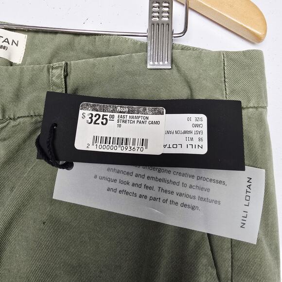 Nili Lotan East Hampton Pant Size 10 Olive Green Raw Hem Chino Straight Leg NWT - Picture 7 of 16